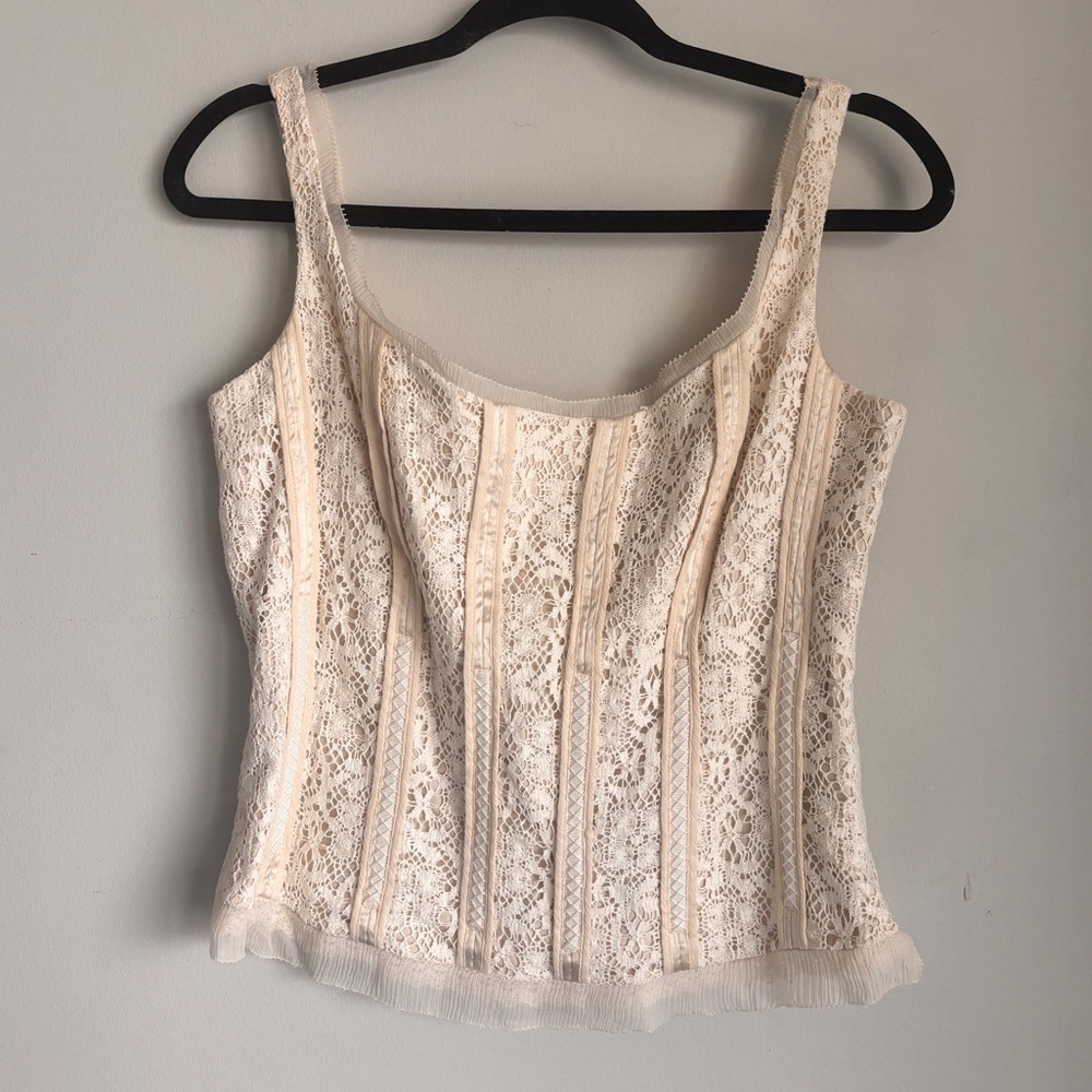 Elie Tahari Cream Lace Corset-Style Tank Top